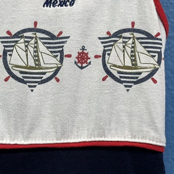 Vintage Cancun Mexico Nautical Red White Blue Sailboat Dress Women Size Medium - Picture 3 of 11